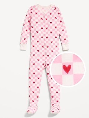 Old Navy Pink Checkerboard Heart Footed Pajama 12-18M 2-Way Zip